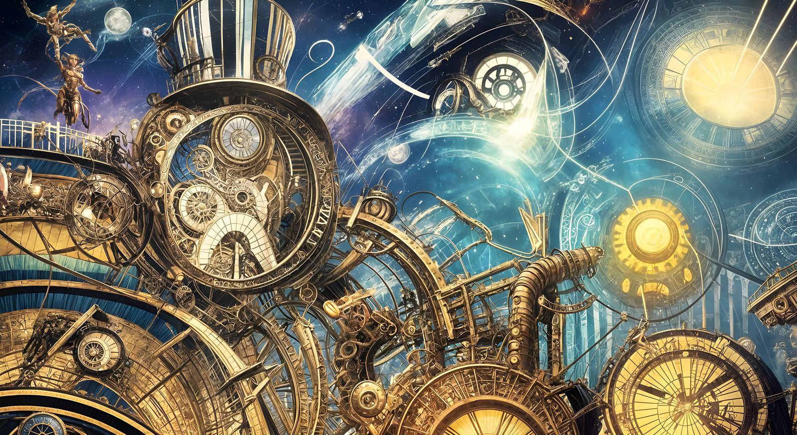 Surreal Steampunk Figures in Cosmic Circus Tent