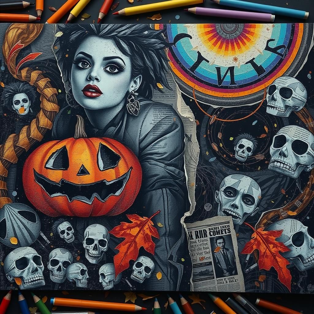 Dynamic Autumnal Collage in Dadaist Style