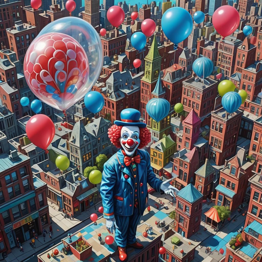 Surreal Brooklyn Cityscape with Strawberry Vendors