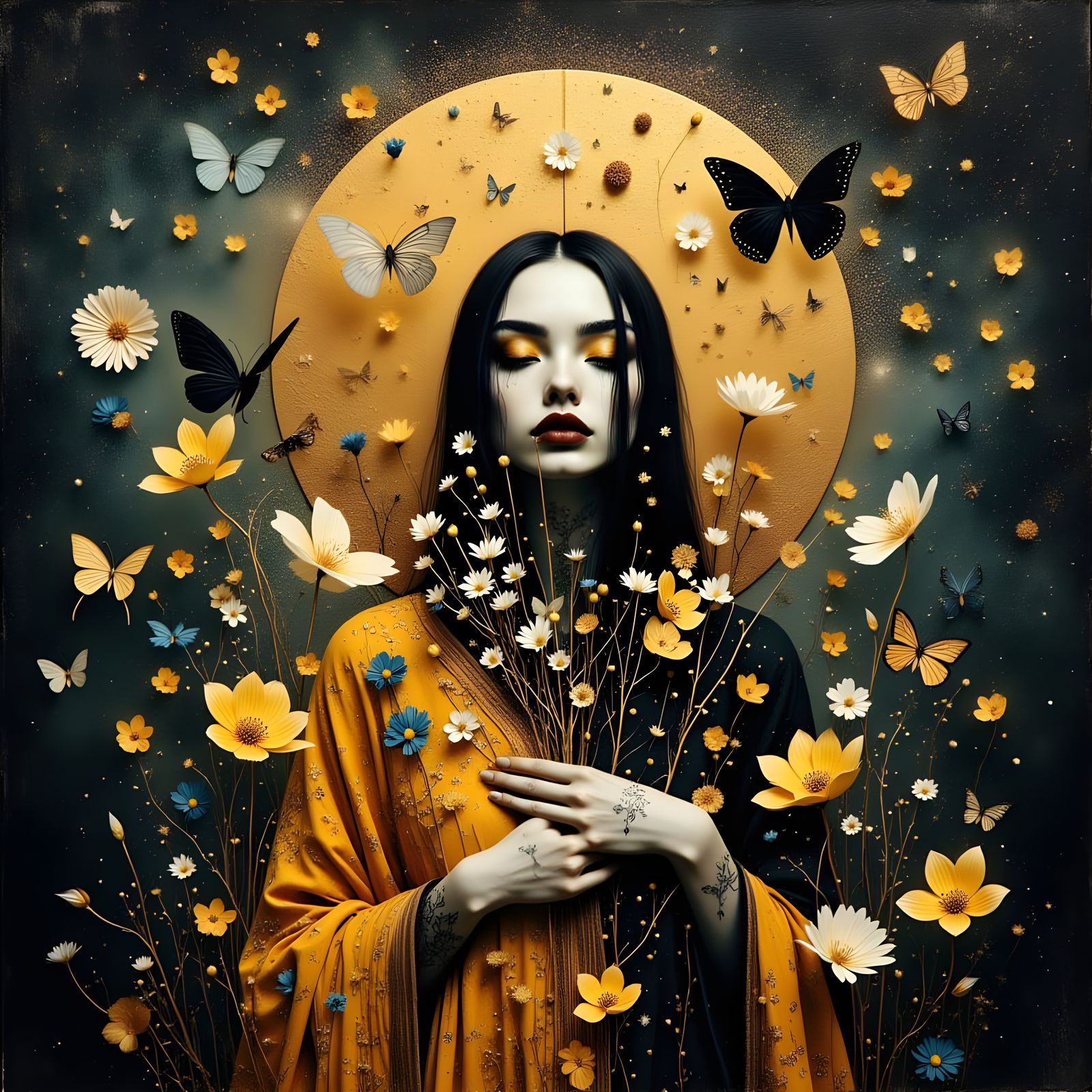 Golden Icons of Beauty in an Ethereal Abyss