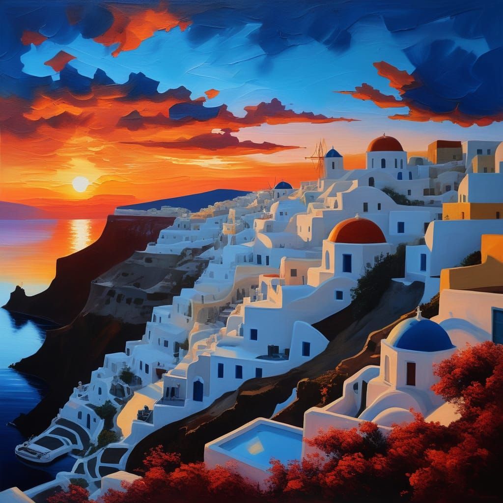 Santorini Sunset in Vibrant Hues