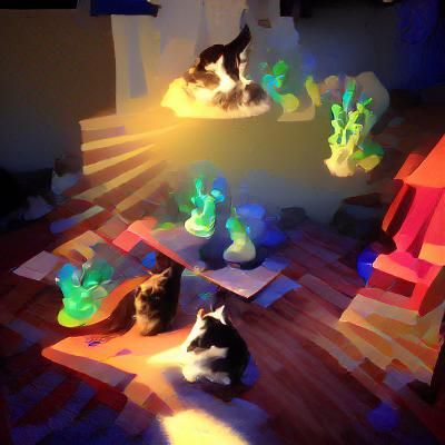 Cats Practicing Wizardry with Volumetric Lighting
