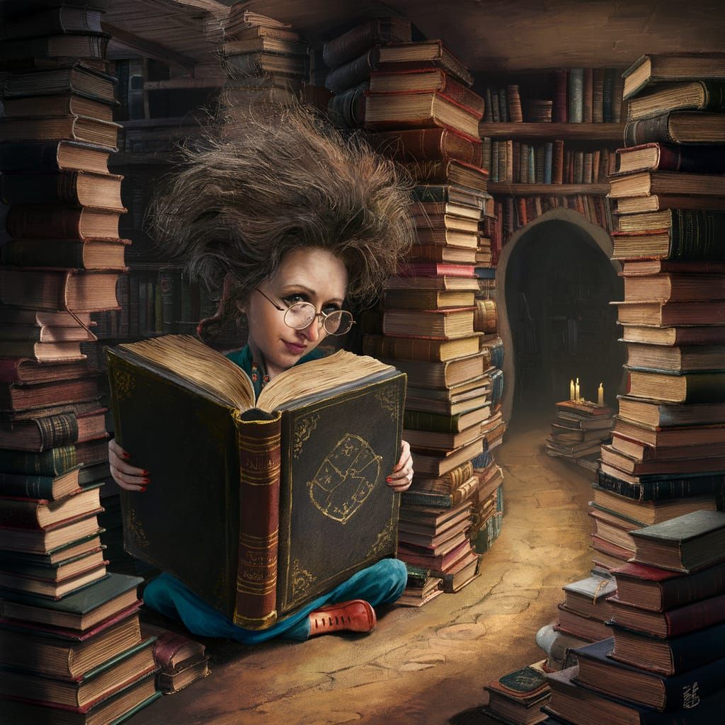 Enchanting Library: A Whimsical Book Lover's Illustration