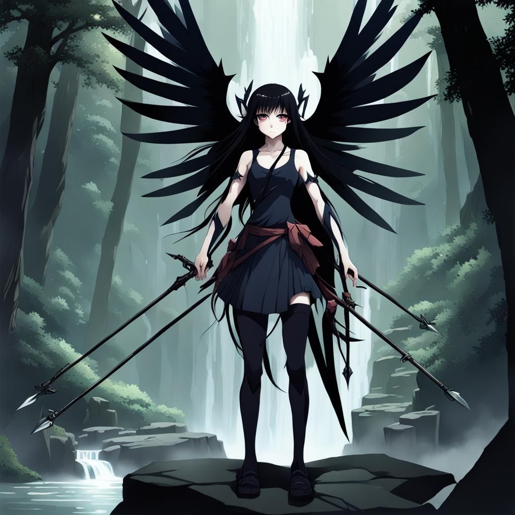 Anime Shadow Fairy in Dark Forest