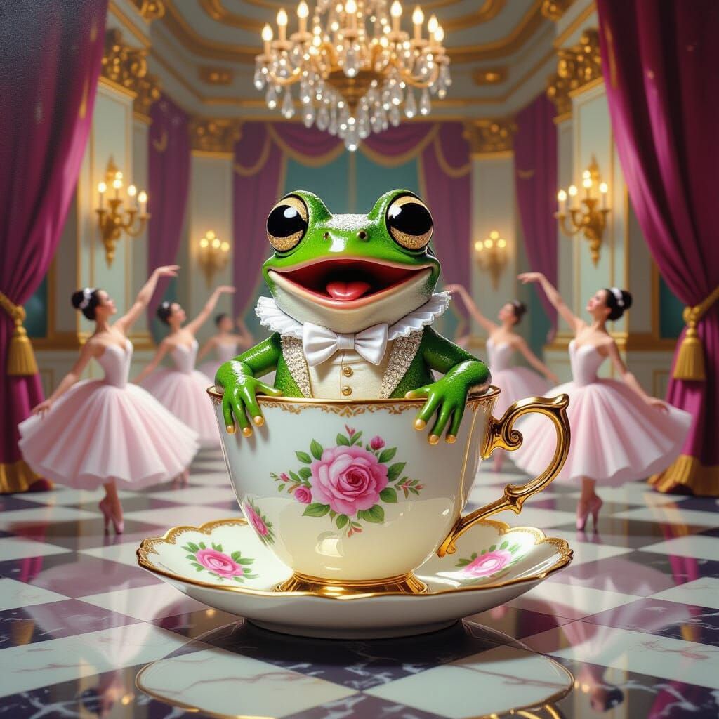 Frog's Ballroom Debut: An Impasto Oil Painting