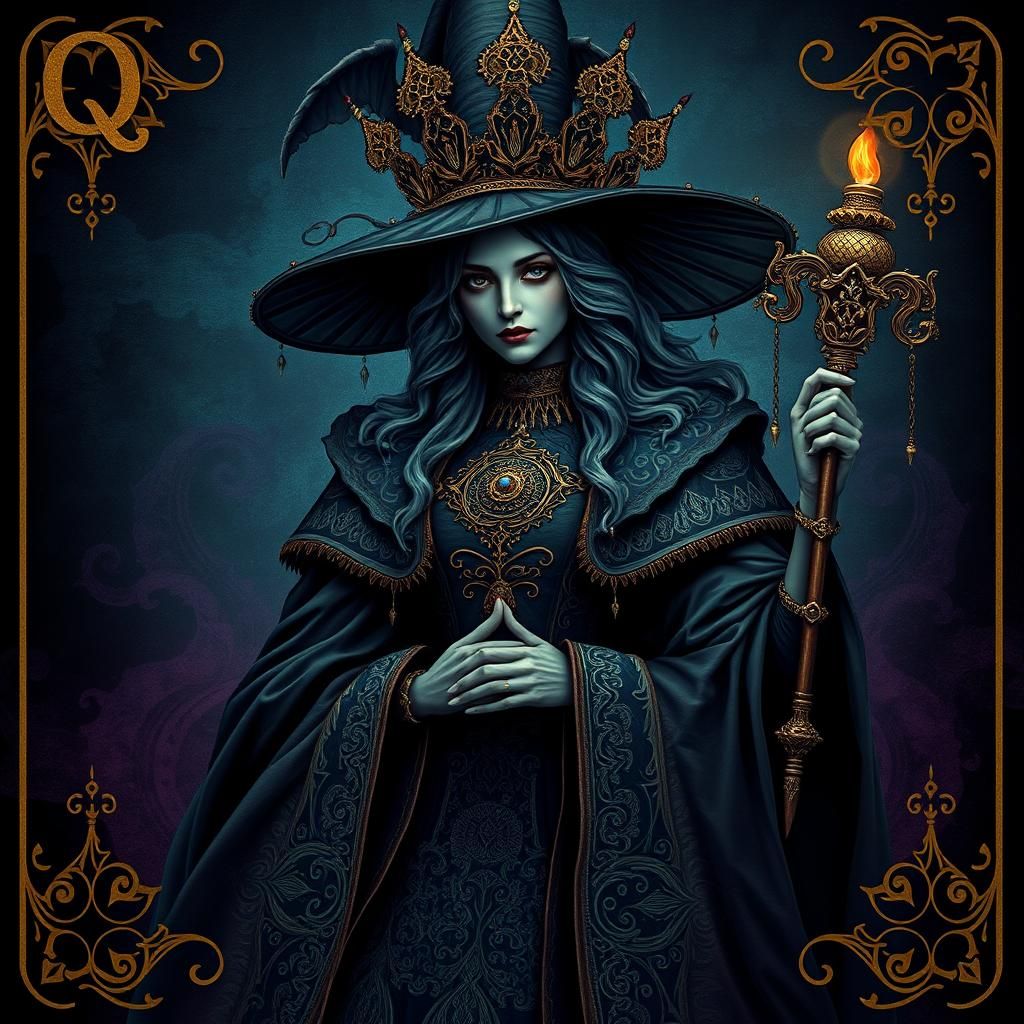 Mystical Witch Queen of Cards in Gothic Style