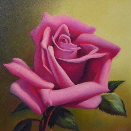 Pink Rose in Oil Painting Style