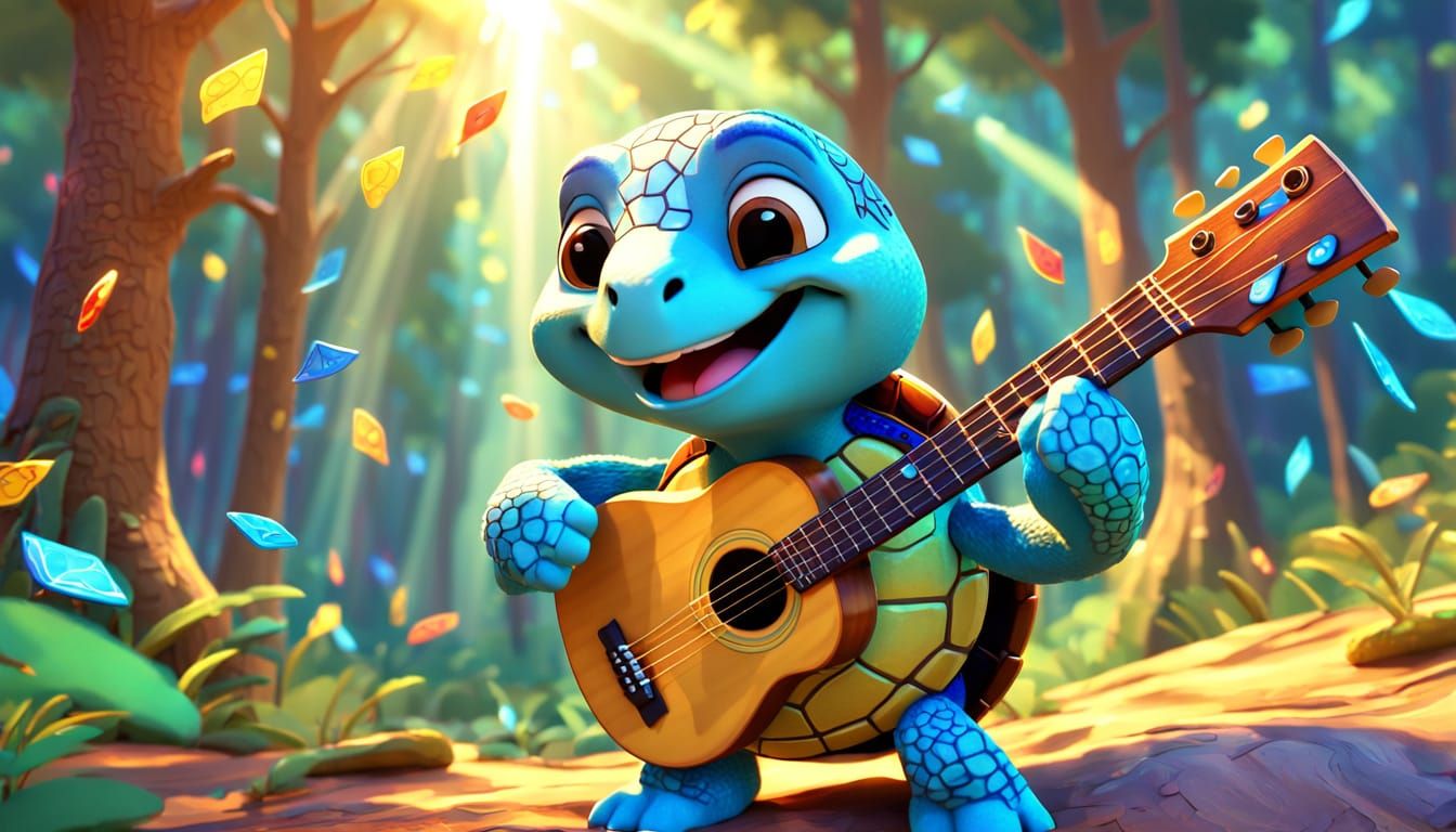 Singing Turtle in Sunny Forest: 3D Animation