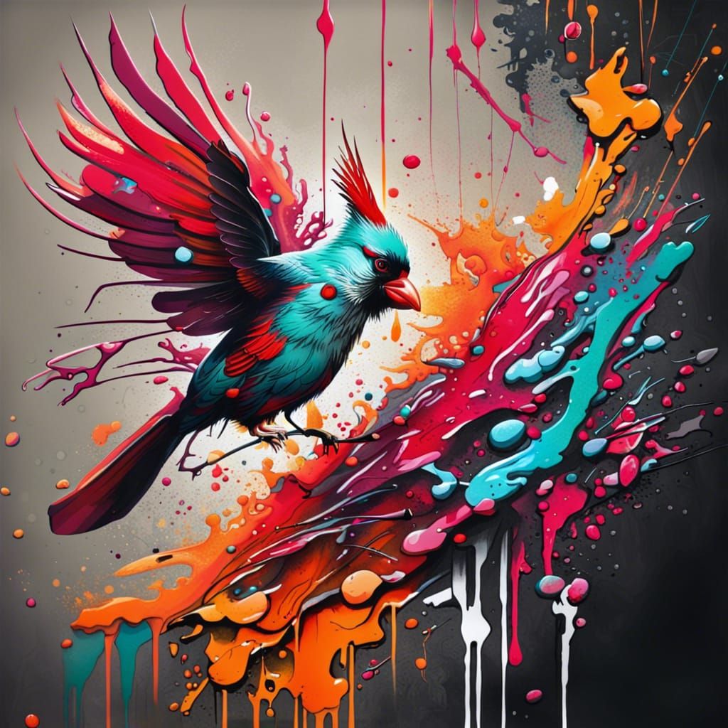 Cardinal in Japanese Graffiti Art Style