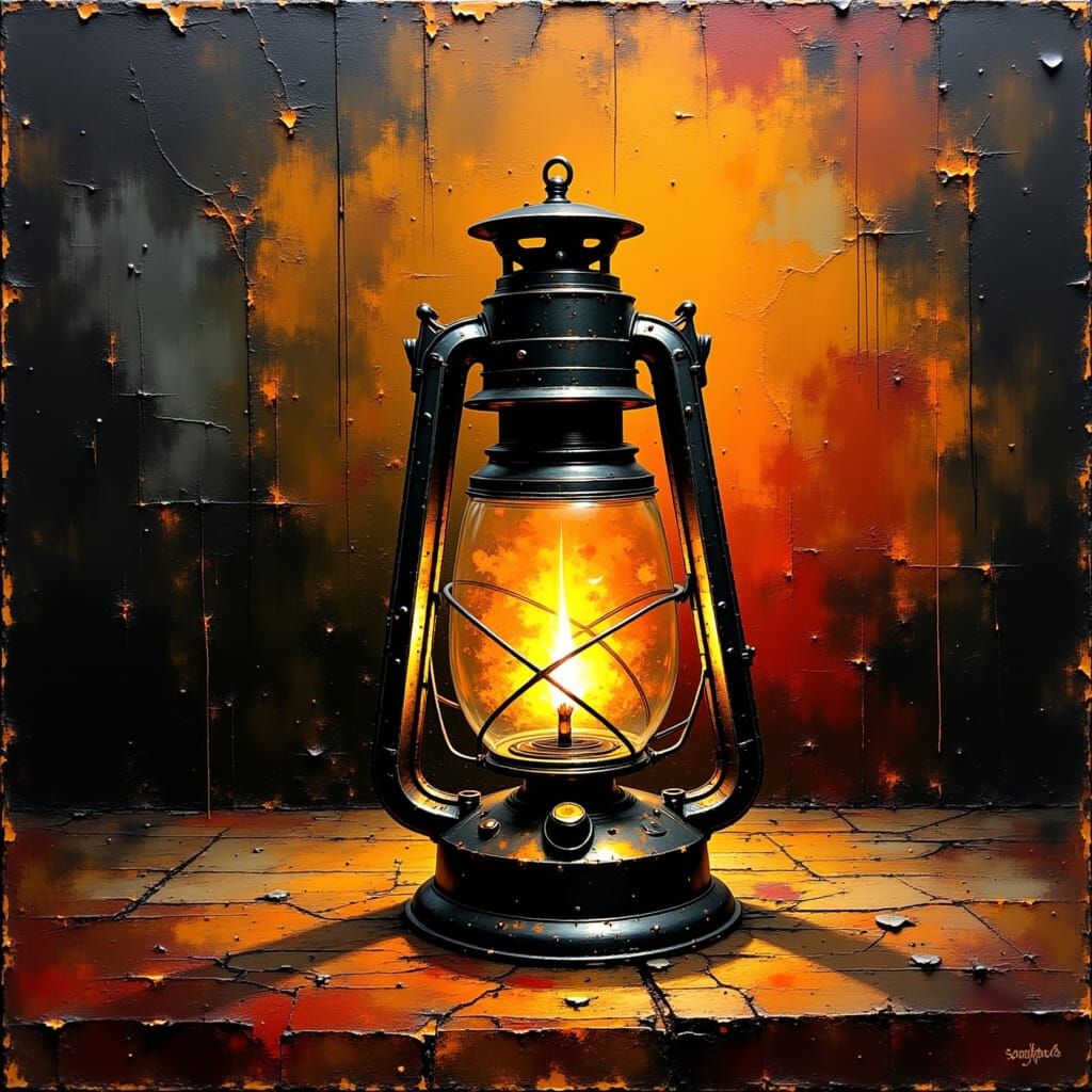 Amber Lantern in Impasto Oil Paint Style
