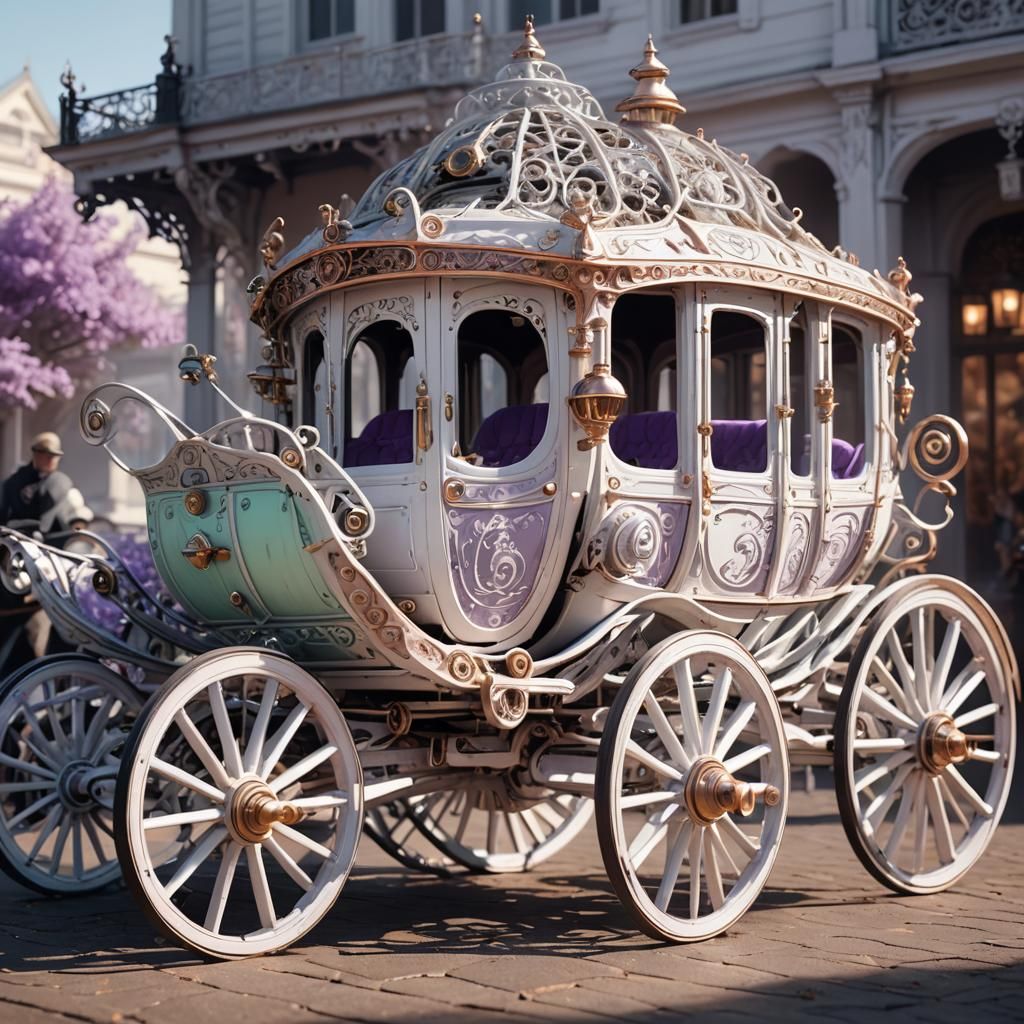 Intricate White Carriage Concept Art in Art Deco Style