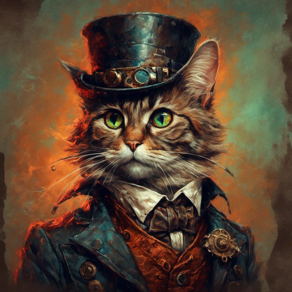 Steampunk Feline Gentleman in Hyperrealistic Splash Art