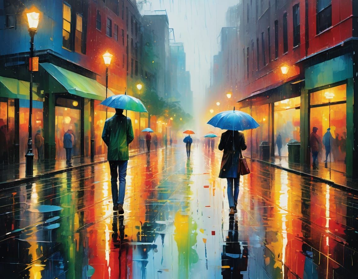 Vibrant Cityscape in Abstract Expressionist Style