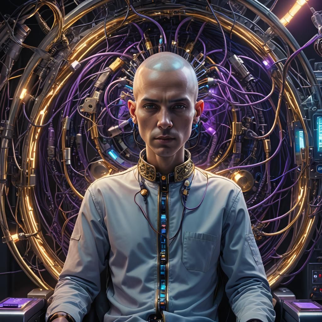 Electric-Blue Figure in Cyberpunk Medical Scene