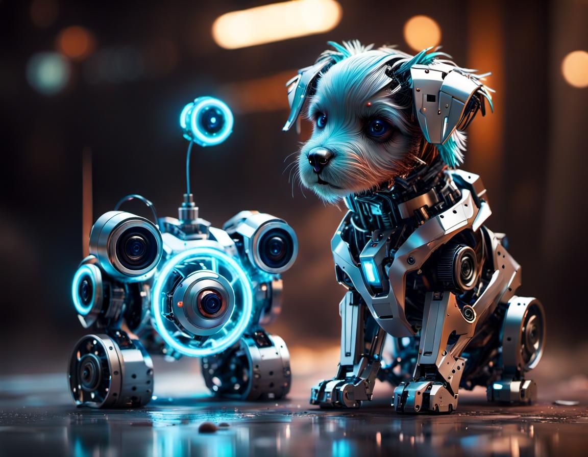 Futuristic Cybernetic Puppy Pet in Sci-Fi Style
