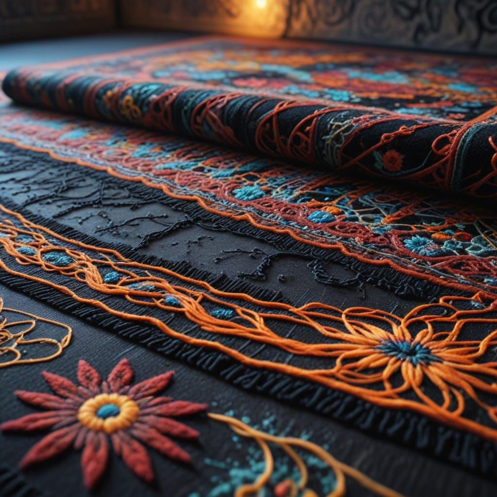 Unraveling colorful felted wool art of a Oriental Vintage Ca...