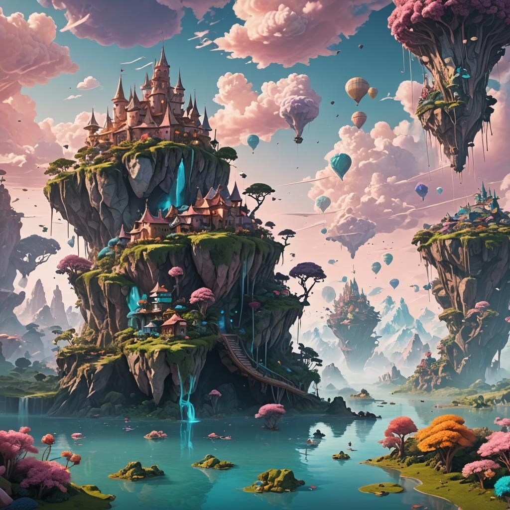 Dreamscape: Floating Islands in Pastel Sky