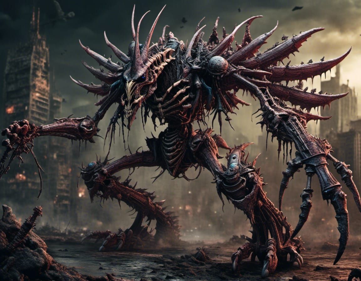 Tyranid Warrior with Bone Scythes in Grimdark Style