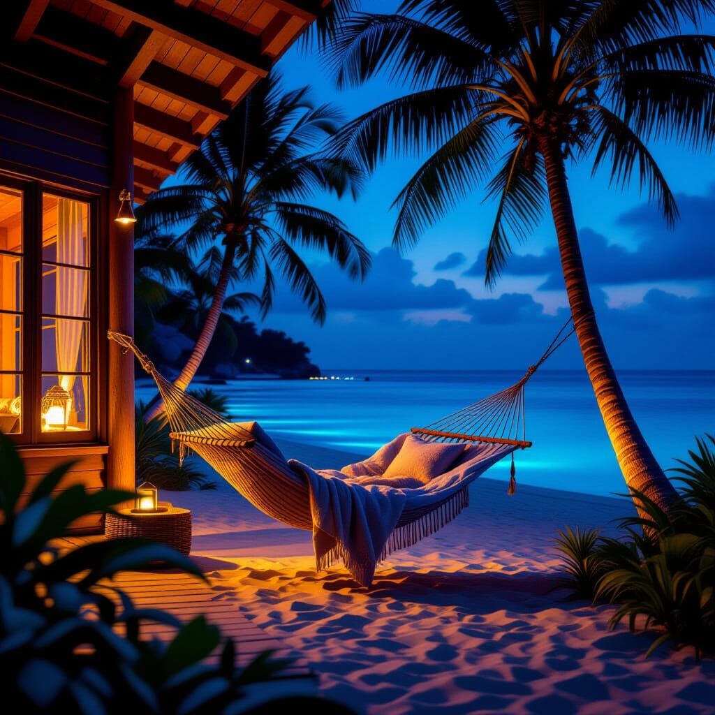 Cozy Cabin and Bioluminescent Ocean at Night