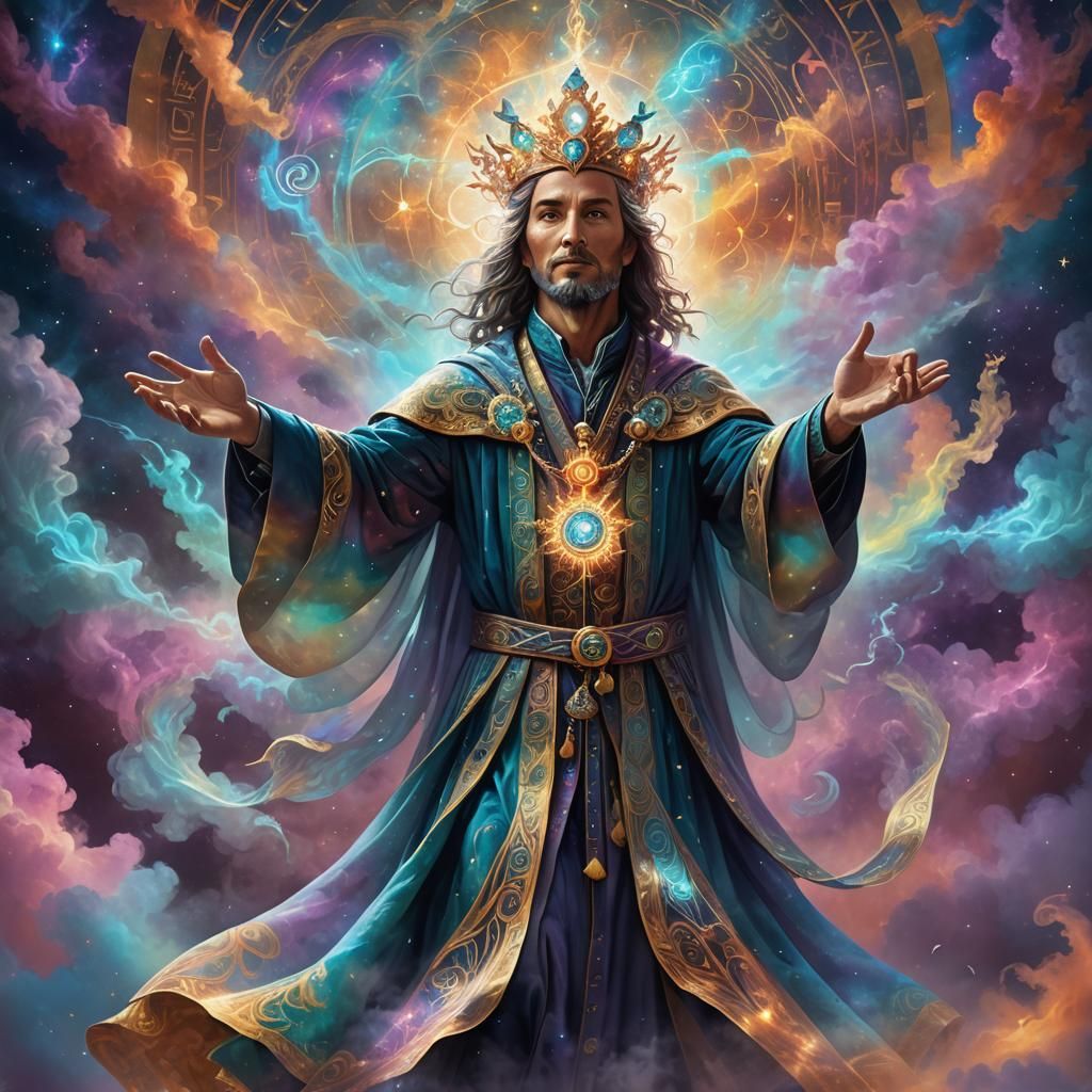 Magician Conjuring Cosmic Forces in Visionary Art