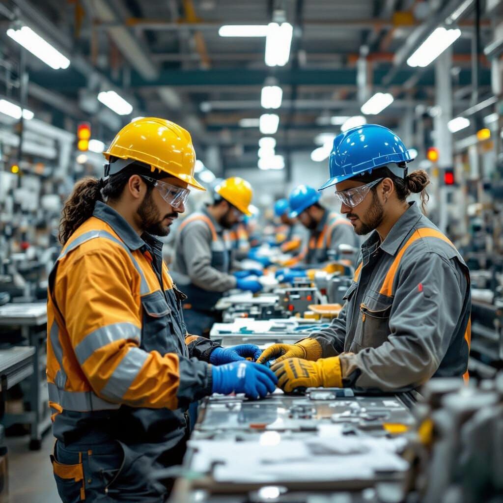 Tijuana Factory Workers in Hyperrealistic Style