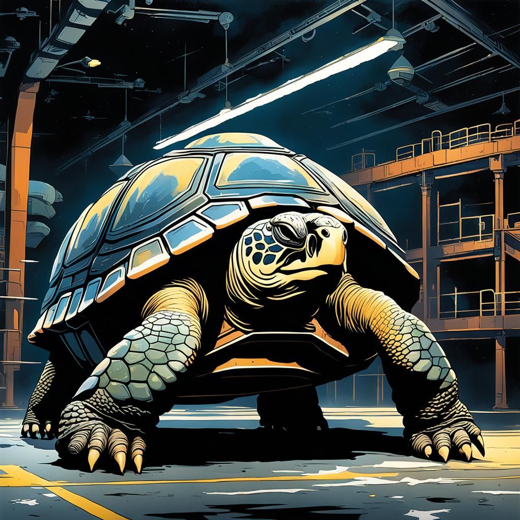 Science Fiction Turtle in Navy Hangar