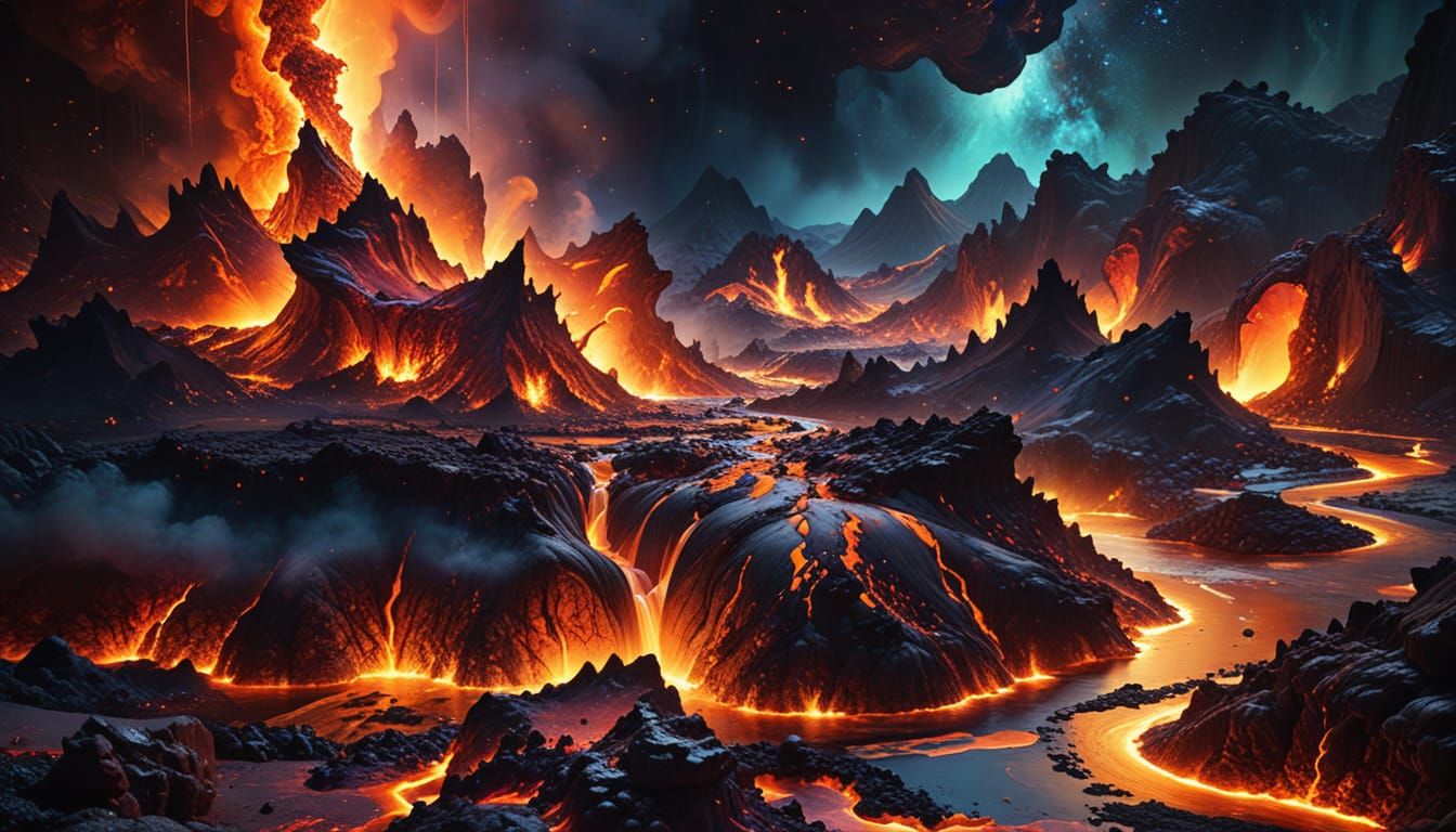 Vibrant Volcanic Planet in Alcohol Ink Style