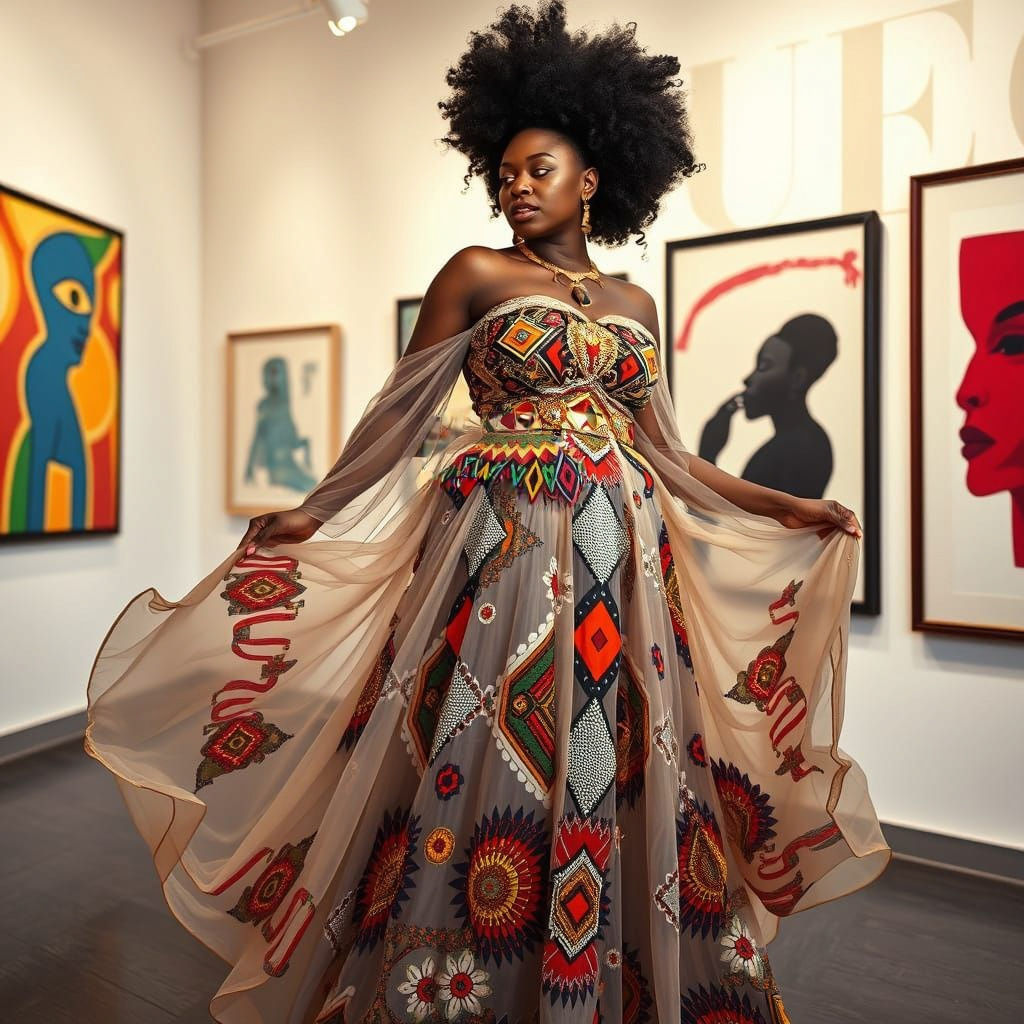 Plus-Size Black Woman on Vogue Cover in Art Gallery