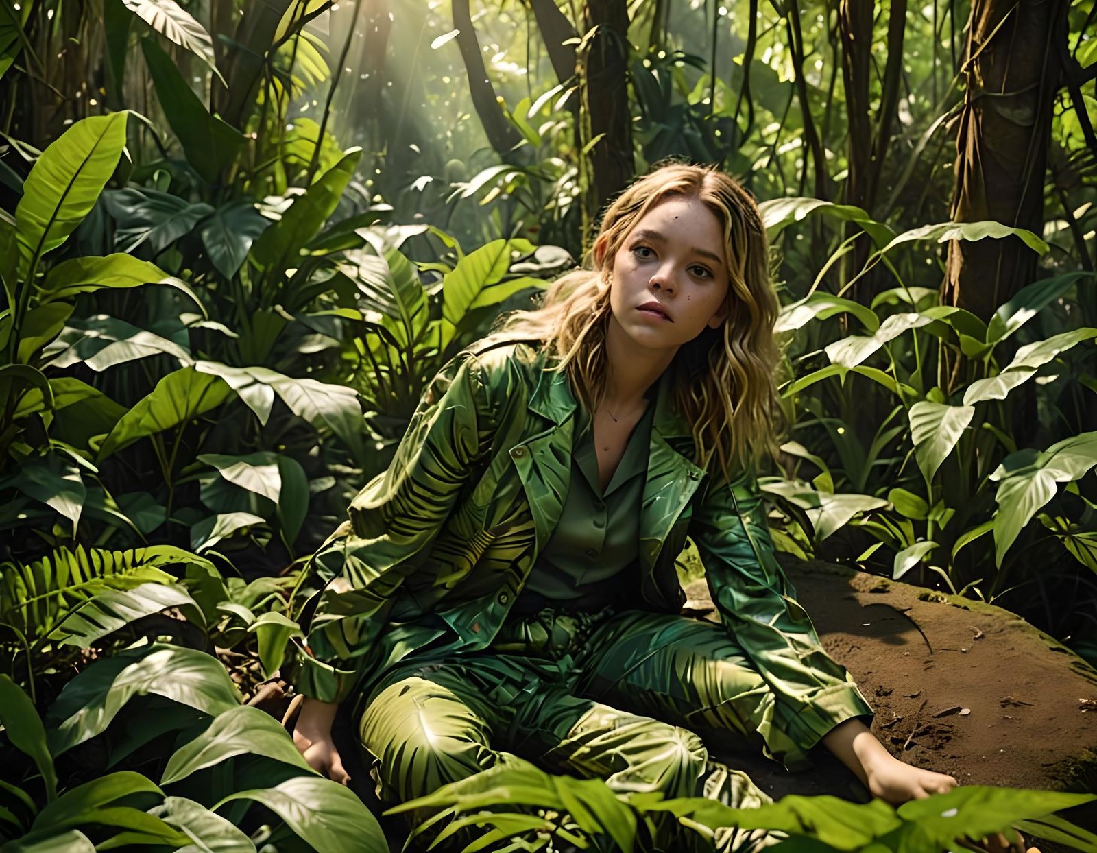 Jungle Dream: Woman Asleep in Overgrowth with Sunlight