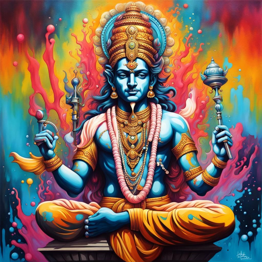 Lord Vishnu in Graffiti Street Art Style