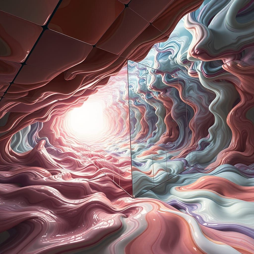 Surreal Mirrored Cube Descends into Infinity