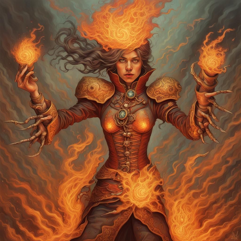 Burning Steampunk Fire Mage Battles Invading Horde