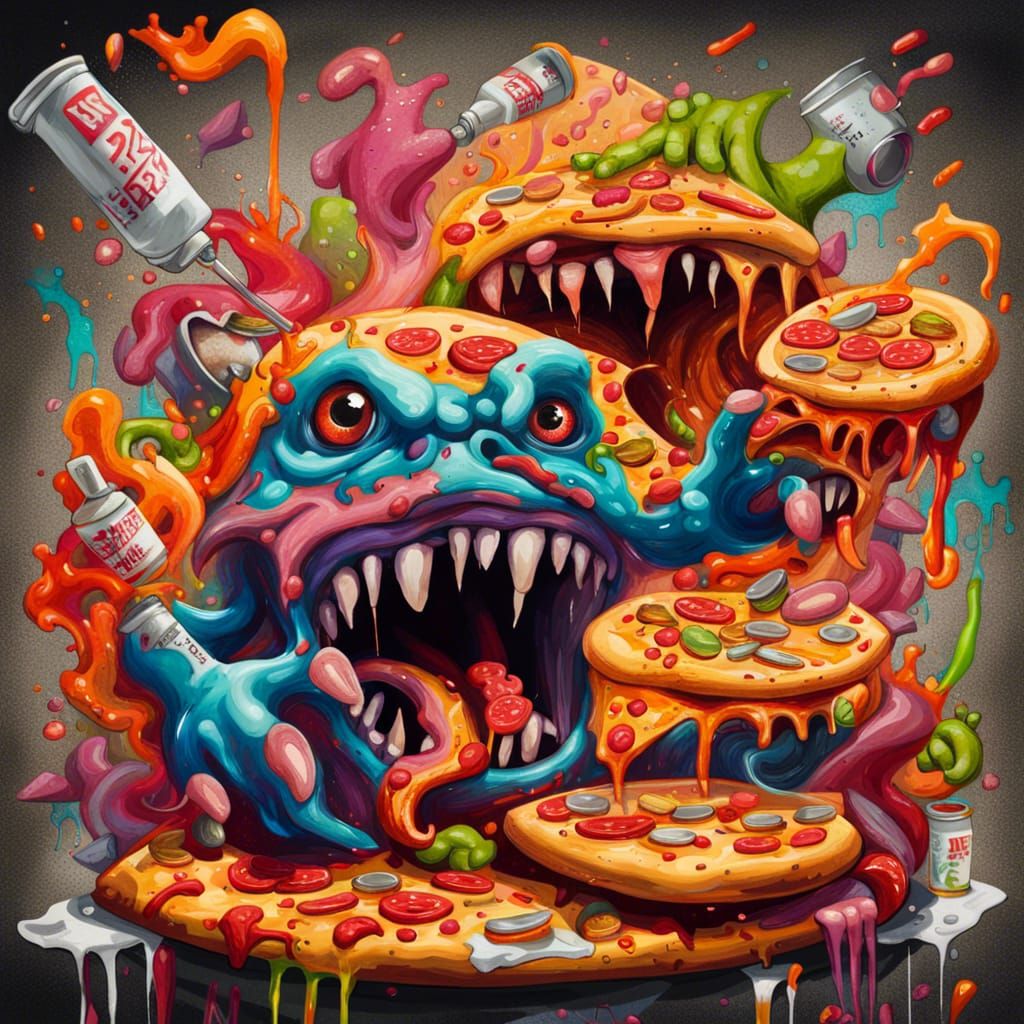 Pizza Monster in Graffiti Splash Art Style