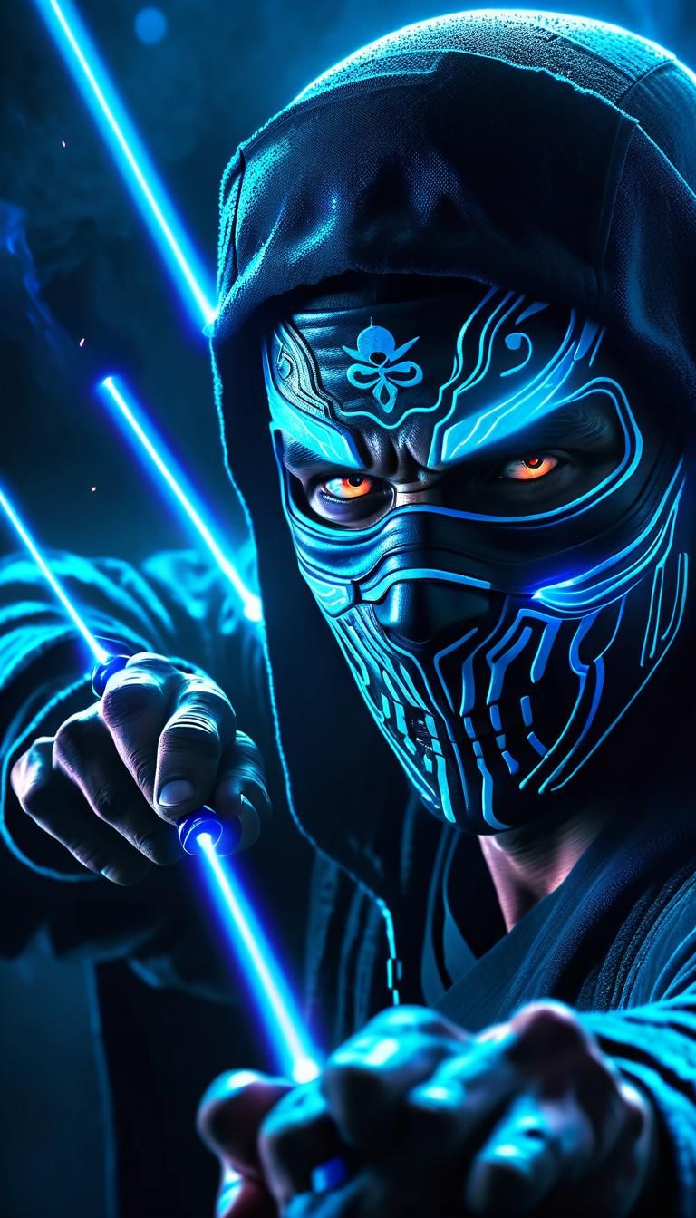 Ninja Versus Angel in Neon-Lit Cyberpunk Duel