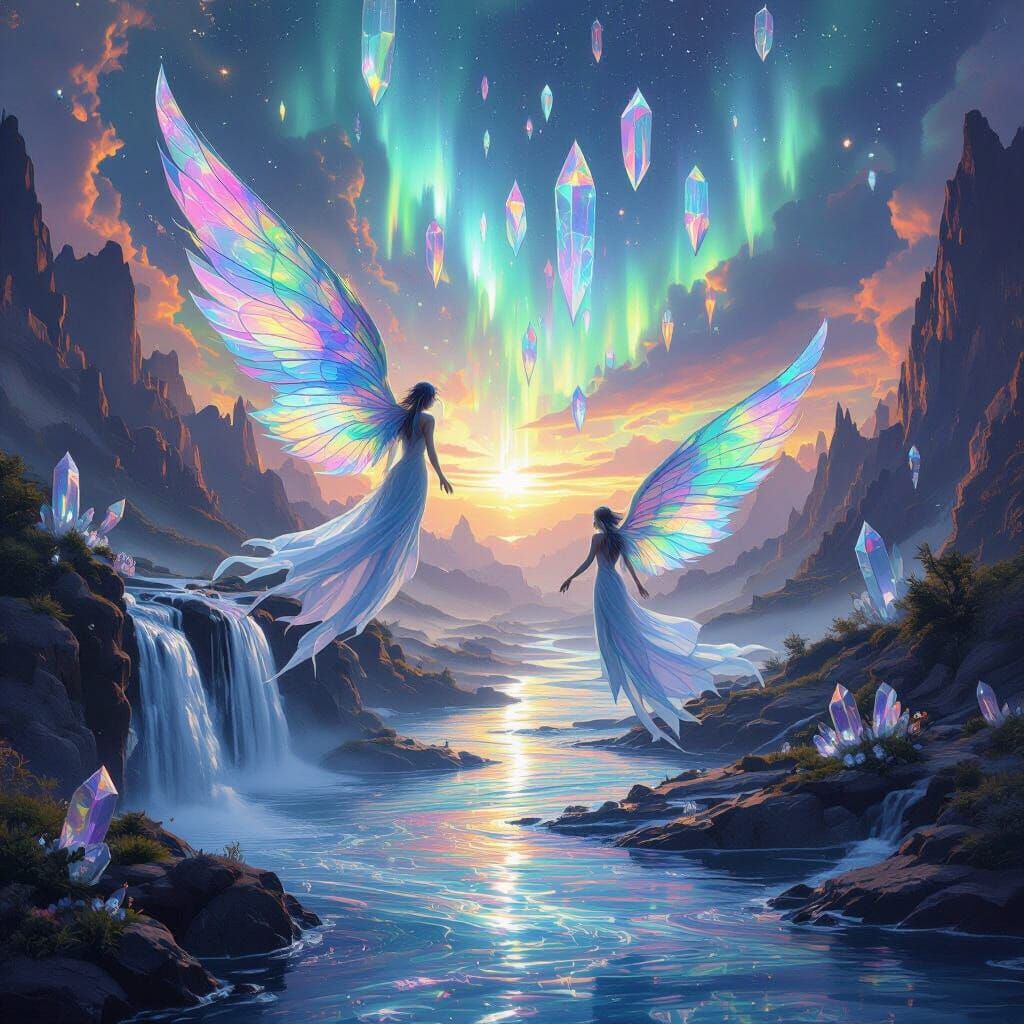 Surreal Landscape with Crystalline Structures and Fractal Wi...