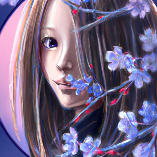 Cherry Blossom Branch in Circle, Detailed Art