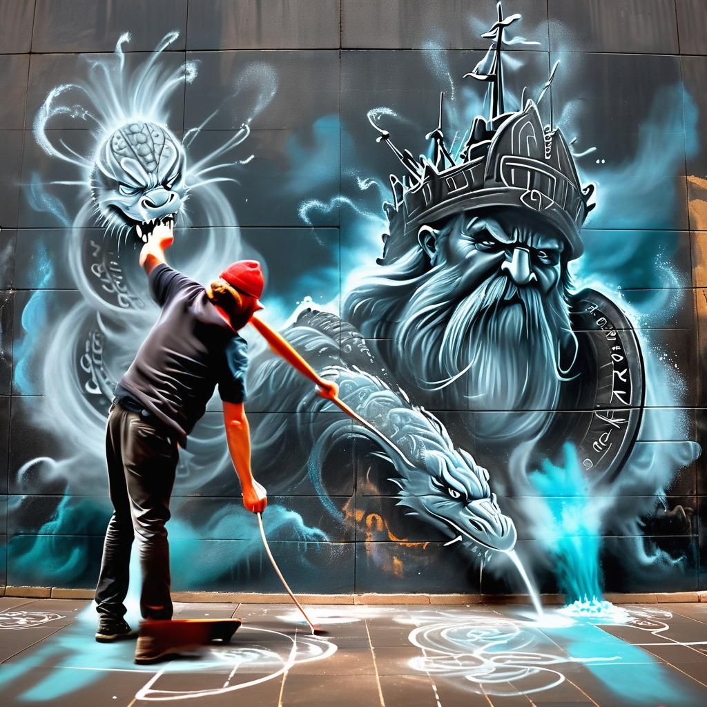 Viking Ship Chalk Art Bursts from Opera House Wall