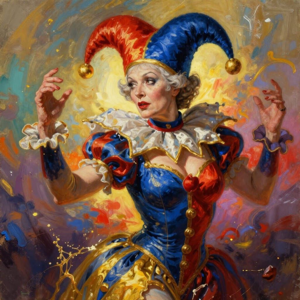 Elderly Woman Transforms into a Striking Harlequin