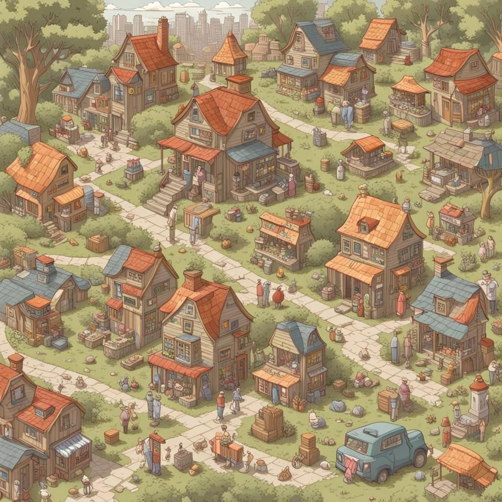 Hidden Picture Puzzle in a Detailed Old Town
