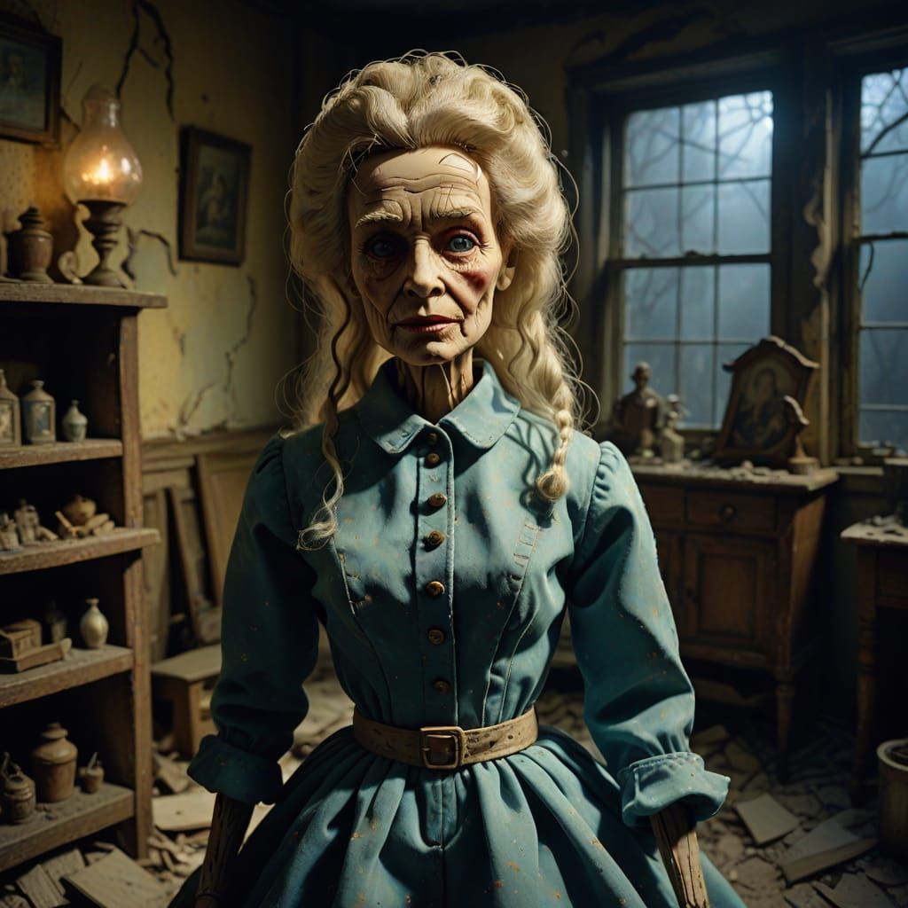 Geriatric Barbie in a Haunting Vintage Dollhouse