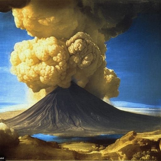 Atmospheric Volcano Portrait in the Style of Old Masters