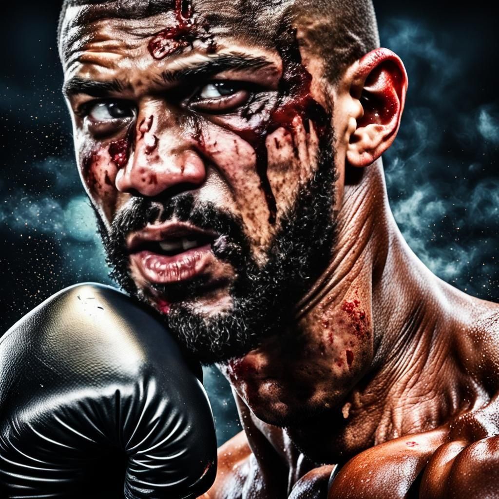 Boxer's Face After Fight: Photorealistic Close-Up