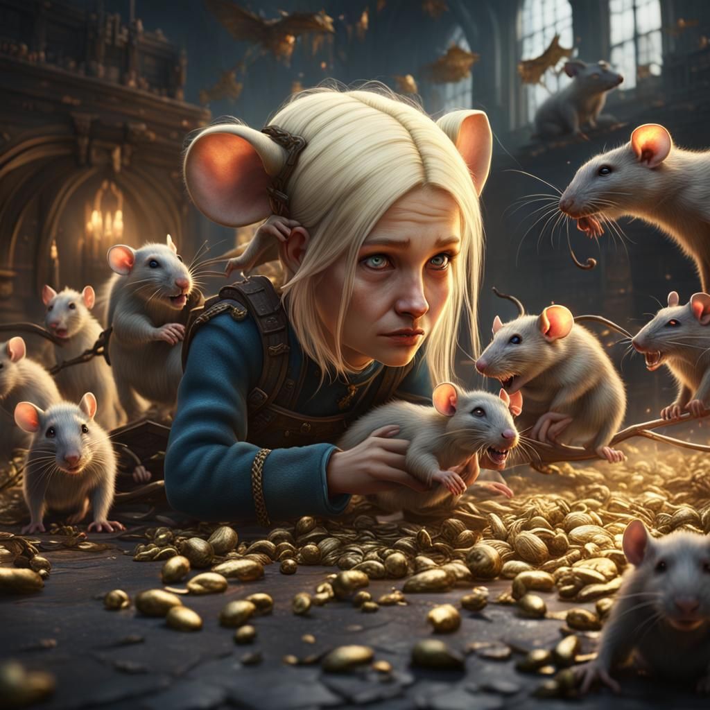 Rats Feast on Blonde Hair: Detailed Matte Painting