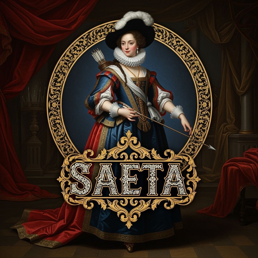 Woman in Baroque Logo with Arrow, Spanish Golden Age Style