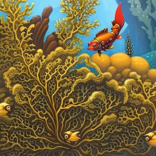 Steampunk Submarine in Exotic Underwater Fantasy