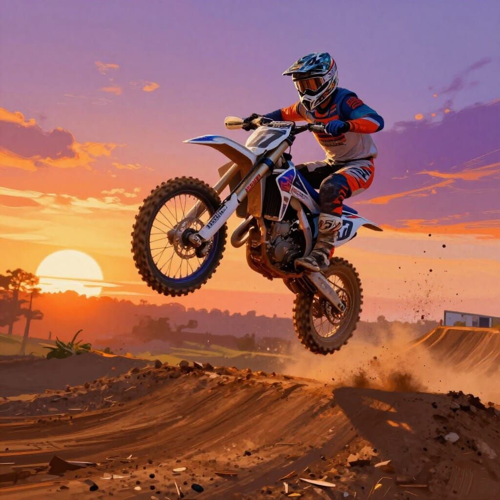 Motocross Rider Mid-Air at Sunset