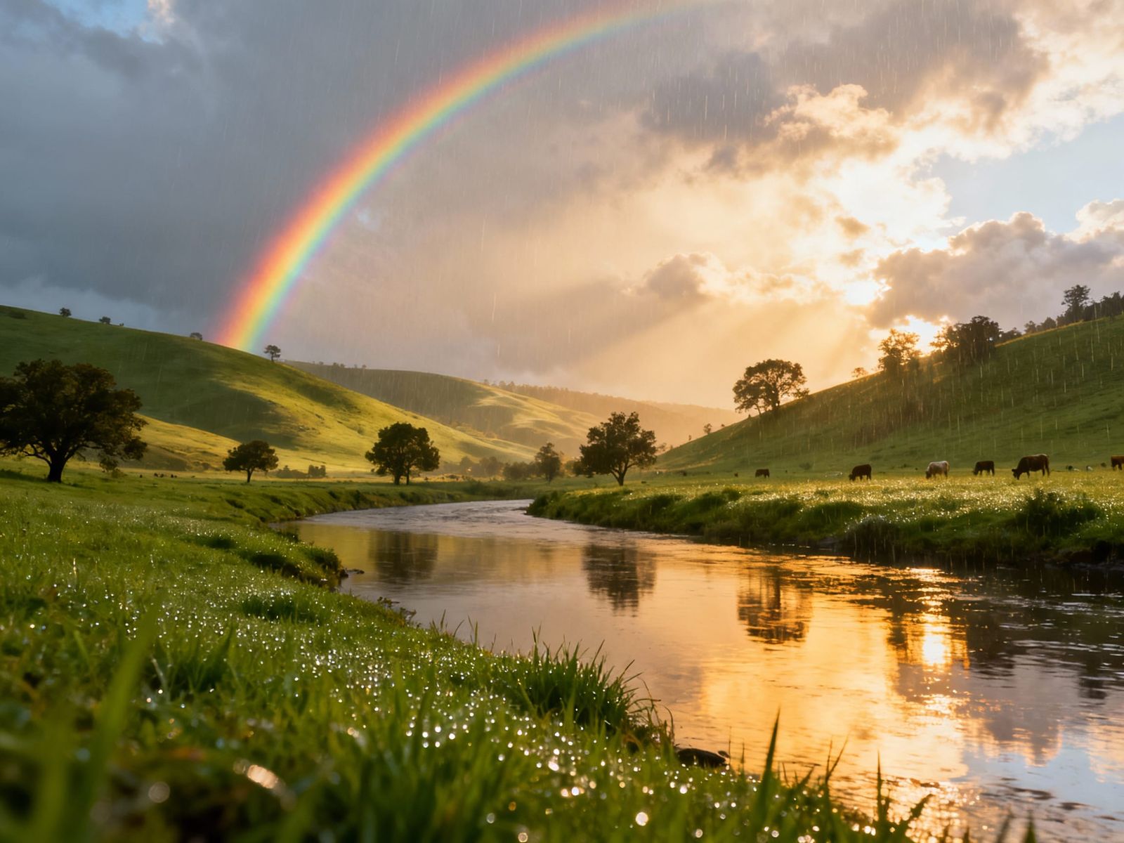 Pastoral Landscape with Rainbow After Rain