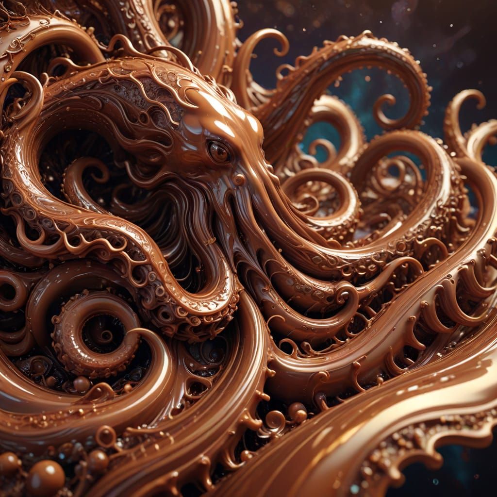 Chocolate Kraken Sculpture in Abstract Art Style