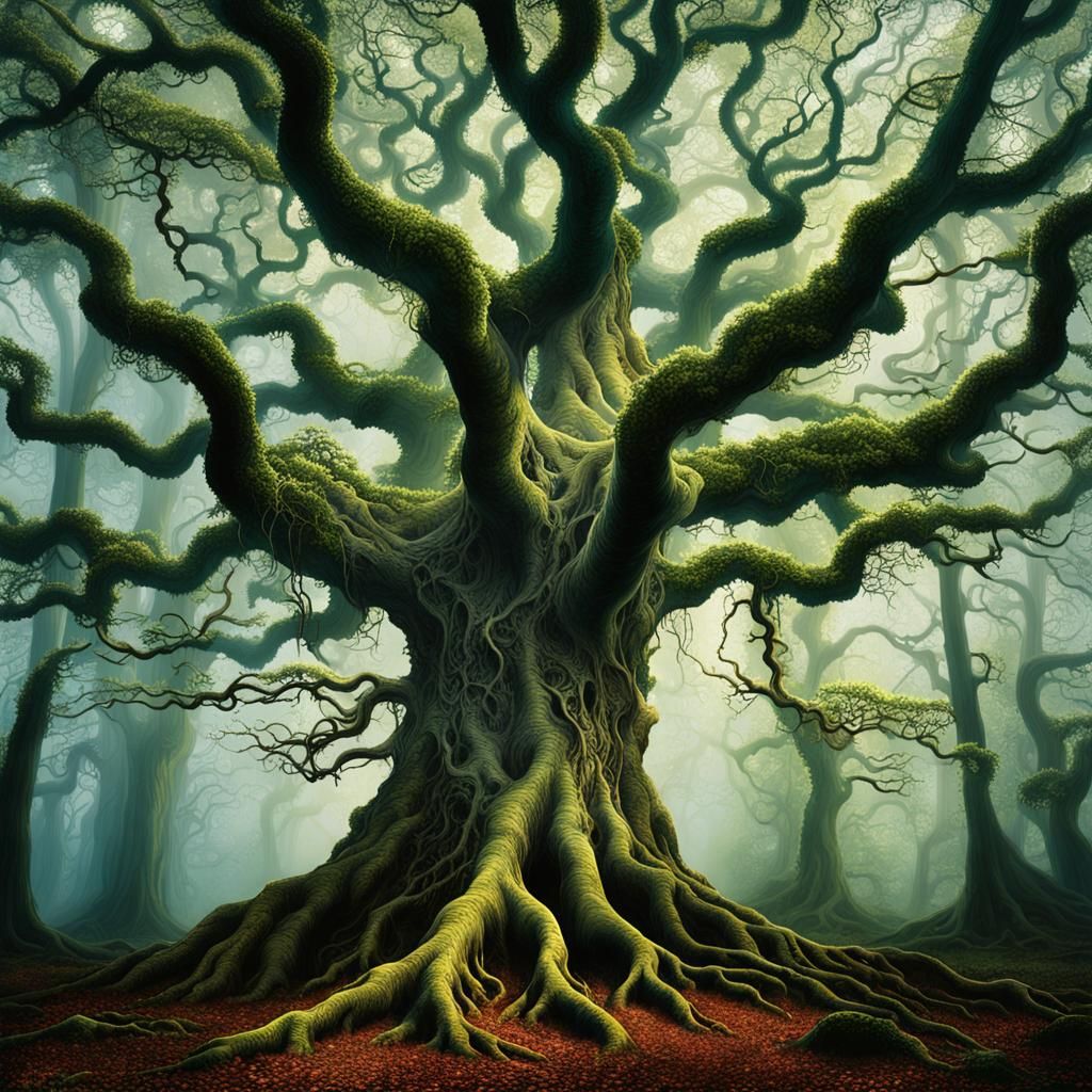 Majestic Arboreal Tree in Misty Forest