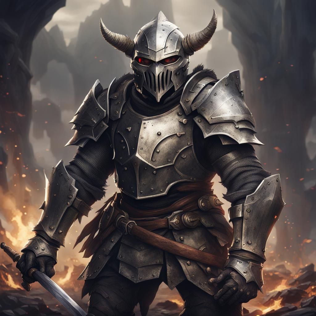 Armored Goblin Slayer Warrior with Fantasy Helmet